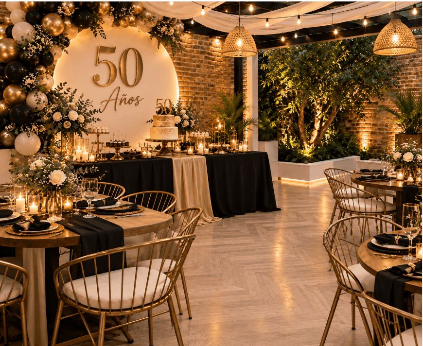 Espacio de Mi Jarita decorado para una celebración de 50 años